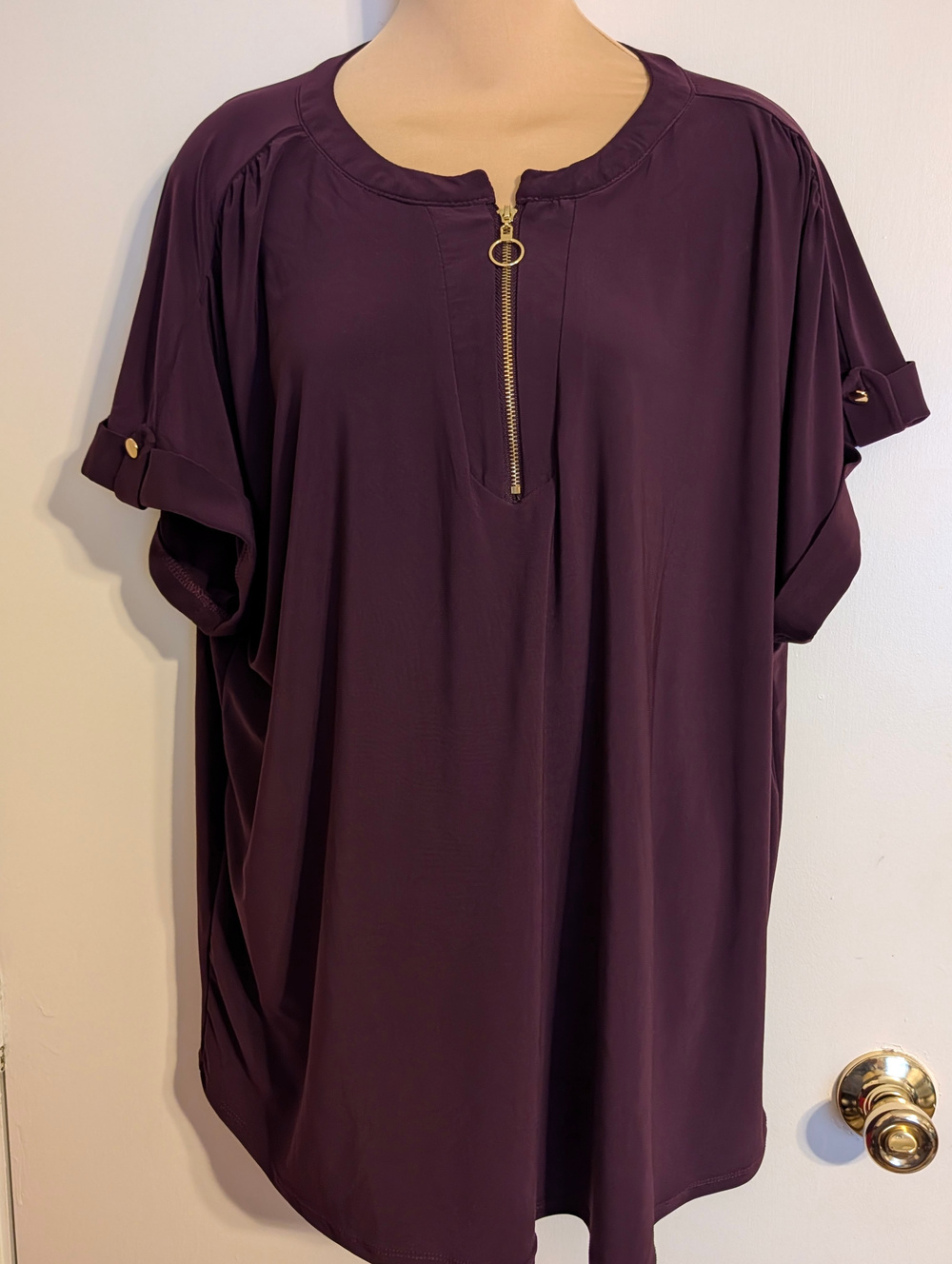 Joie De Vivre Maroon Blouse Women’s Size 3X Front Zip Short Sleeve Blouse
